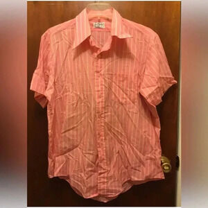 Vintage DARWIN pink Yellow Striped S/s Button Up Shirt Top Sz 16 1/2